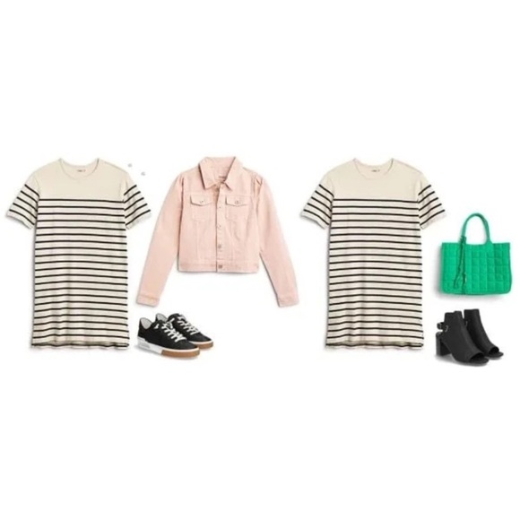 Faherty Cayman Striped Drop Shoulder T Shirt Dress Size Large Cotton Cream/Navy - Picture 5 of 16